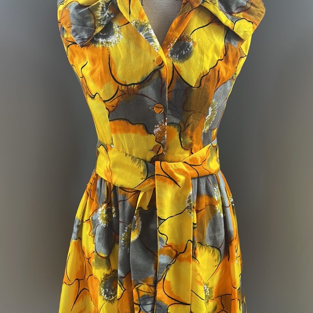Evelyn Margolis 60’s vintage bark cloth Hawaiian dopamine dress EUC size small - Picture 4 of 12